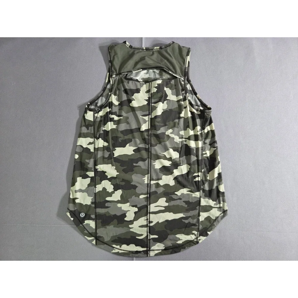 Lululemon Shirt Womens 8 Green Camo Sculpt Tank Vented Flowy Heritage 365 Active